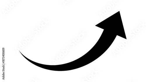 Black curved arrow pointing upwards in simple minimalist design on white background for graphic design