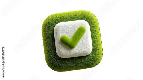 Plush Checkmark Button Icon Soft 3D UI Element on Transparent Background