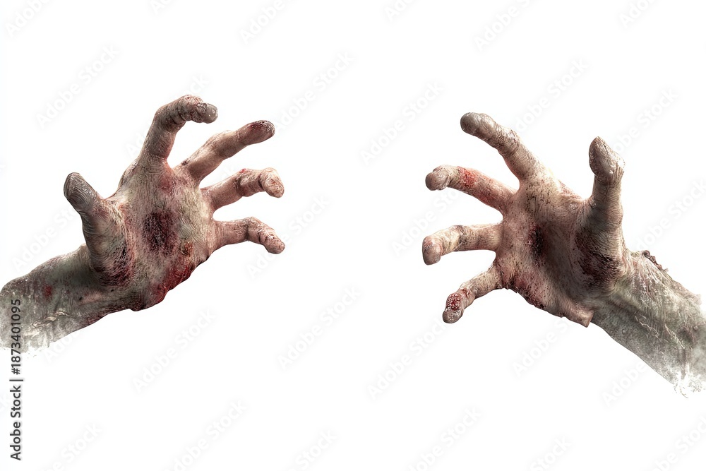 Fototapeta premium Reaching Out: Close-up of two hands with intricate details and textures, evoking a sense of vulnerability and isolation.