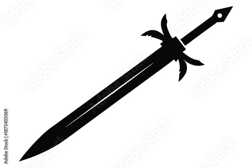 Viking Sword Silhouette Illustration - Black and White Norse Warrior Weapon Vector Design