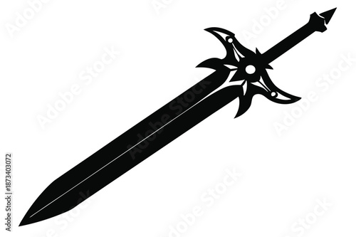 Elegant Sabre Sword Silhouette - Black and White Cavalry Weapon Vector Graphic