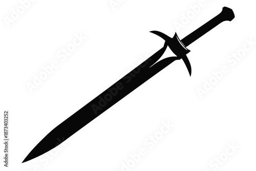 Sharp Rapier or Fencing Sword Silhouette Minimalist Vector Clip Art for Sports and History