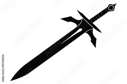 Antique Broadsword Silhouette Vector Graphic Isolated on White Background for Logo Design