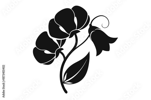 Beautiful Sweet Pea Flower Silhouette Vector Illustration for Floral Patterns and Wedding Decor