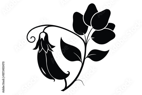 Sweet Pea Flower Bloom Silhouette Minimalist Vector Art for Logo and Web Elements
