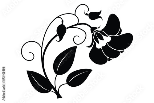 Botanical Sweet Pea Plant Silhouette Graphic for Crafting and Vinyl Cutting Templates