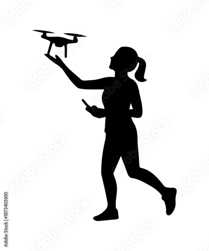 Drone pilot operating quadcopter using remote control