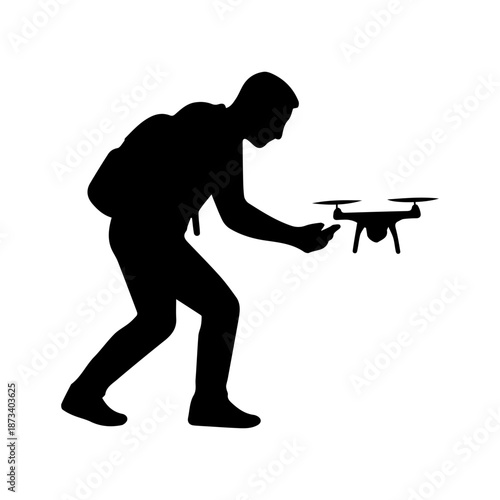 Drone pilot operating quadcopter using remote control