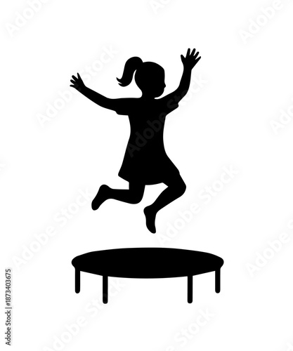 Girl child jumping on trampoline silhouette enjoying freedom and play