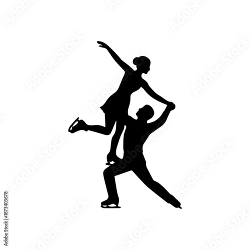 Figure skating pair performing a dynamic lift silhouette