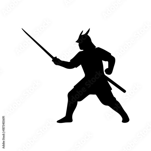 Samurai japanese warrior with katana sword silhouette on white