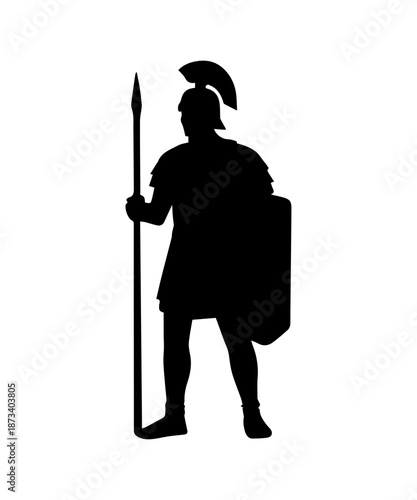 Roman soldier silhouette holding weapon and shield