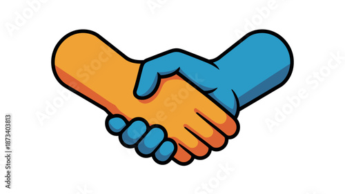 A cartoon illustration of two hands shaking in a gesture of partnership