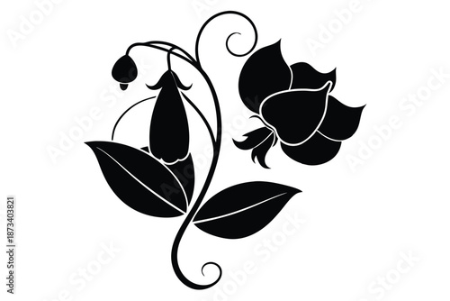 Simple Sweet Pea Flower Silhouette - Minimalist Black Botanical Graphic Isolated on White for Modern Branding