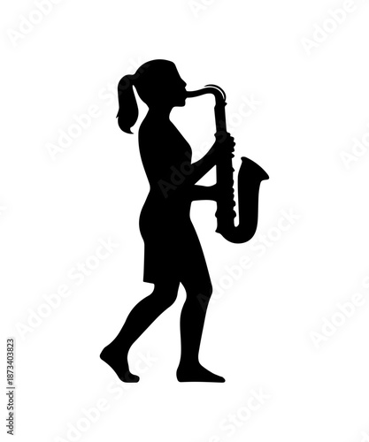 Female musician playing saxophone silhouette icon
