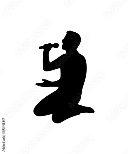 Male singer silhouette performing on stage, holding a microphone