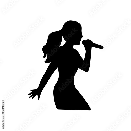 Female singer silhouette performing on stage, holding a microphone
