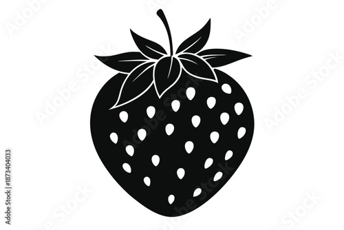 Strawberry Fruit and Flower Silhouette - Black and White Botanical Vector for Spring Gardening and Farm Logos