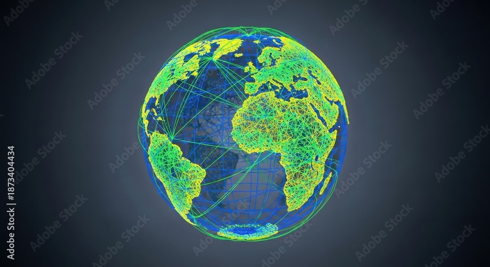 Fototapeta premium Vibrant global network connections on illuminated world map