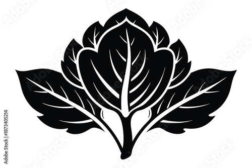 Spinach Vegetable Icon Silhouette, Black and White Flat Design for Groceries and Cooking Apps
