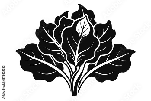 Spinach Silhouette Vector Illustration, Black and White Minimalist Design for Health and Detox Concepts