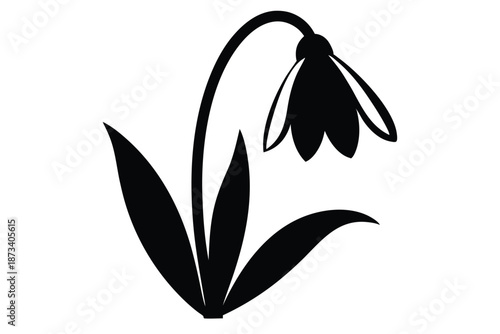 Elegant Snowdrop Flower Silhouette, Black Graphic Element for Spring Wedding Invitations and Natural Stationery