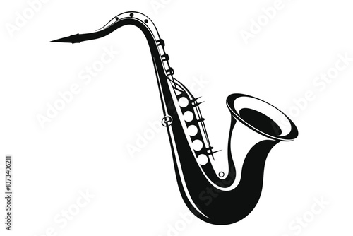 Classic saxophone silhouette, vector art of a jazz instrument on white background