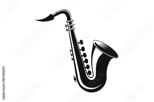 Smooth saxophone silhouette, artistic vector illustration, jazz music icon on white