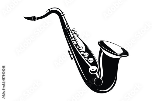 Vector saxophone silhouette, cool jazz instrument graphic, isolated on white background