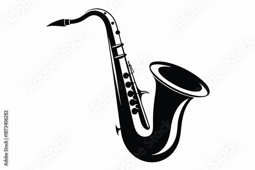 Retro saxophone silhouette, vintage music symbol, clean vector art on white background