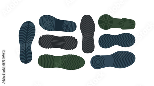 A collection of various shoe soles on a white background