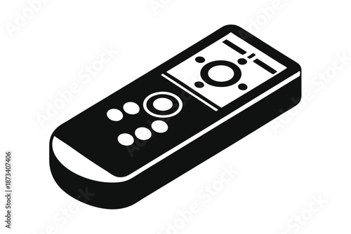 Minimalist black and white vector silhouette of a remote control on a white backdrop, versatile for digital use.