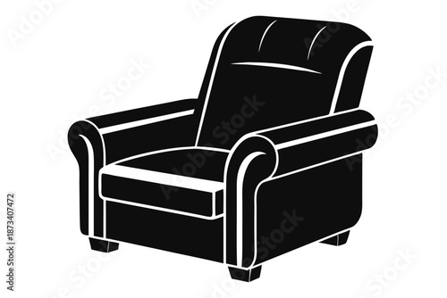 Clean black and white silhouette of a recliner chair, isolated on a white background, versatile vector for design.