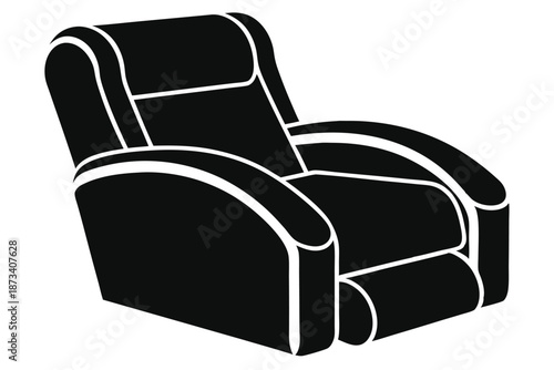 Elegant black and white recliner silhouette, isolated on white, a symbol of comfort and home furnishings