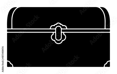 Chinese New Year Traditional black treasure chest with ornate lock detail