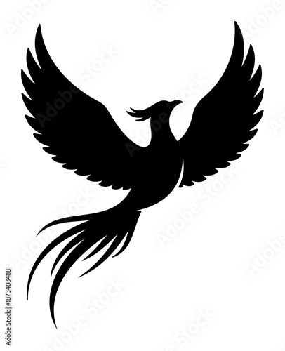 Chinese New Year Silhouette of rising phoenix bird spreading large wings