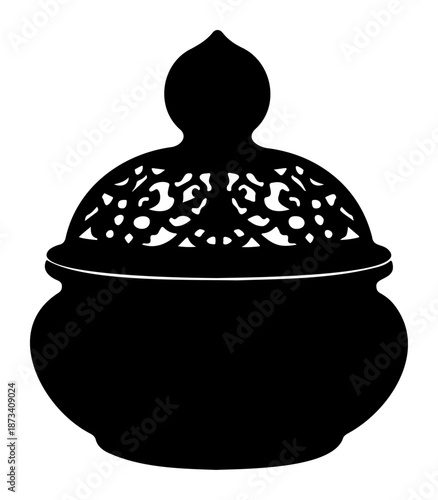 Chinese New Year Ornamental silhouette of jar with ornate removable lid