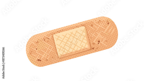 Detailed vector illustration of a single beige adhesive bandage with a textured surface, representing essential wound covering and care.