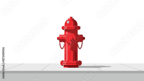 Bright red fire hydrant standing firmly on a paved sidewalk with a distinct shadow, ready for emergency use in urban environments.