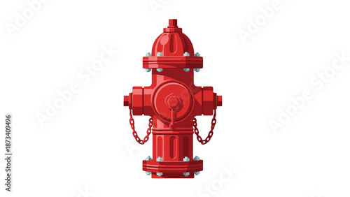 Detailed and vibrant red fire hydrant with prominent rivets and chains, representing essential fire safety equipment in urban settings.