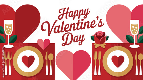 A festive Valentine's Day table setting with hearts and roses