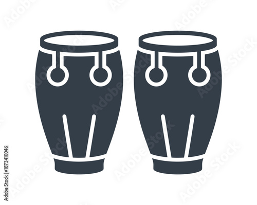 A pair of black and white bongos on a plain background