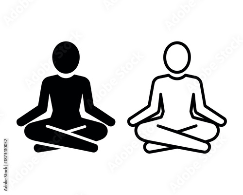 Two people sitting in a meditative yoga pose on a plain background