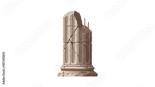 Imposing ancient column, tall and weathered with prominent cracks, standing as a testament to historical architectural grandeur.