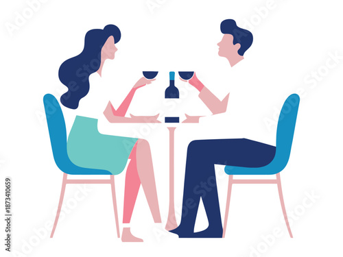 A romantic couple enjoying a wine date at a cozy restaurant table