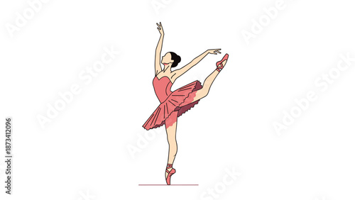 Ballerina in a pink tutu performing an elegant arabesque pose on pointe shoes, showcasing grace, discipline, and classical ballet.