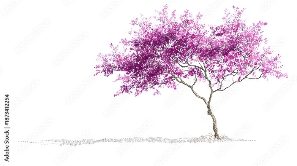 Obraz premium Pink Blossoming Tree with Twisted Trunk