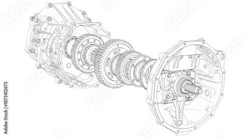 Exploded View Manual Automotive Gearbox Line Art Technical Engineering Drawing Illustration