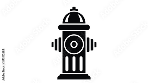 A simple black silhouette of a classic fire hydrant isolated on a clean white background