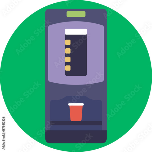 An icon depicting a coffee machine within a vending unit, symbolizing self-service coffee availability.